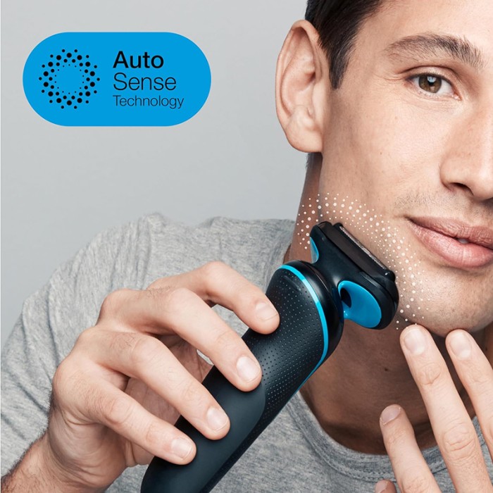 Braun Series 5 Shaver, Easy to Shave, Wet & Dry Electric Shaver, Auto Sense Technology, 3 Flexible Blades, Blue