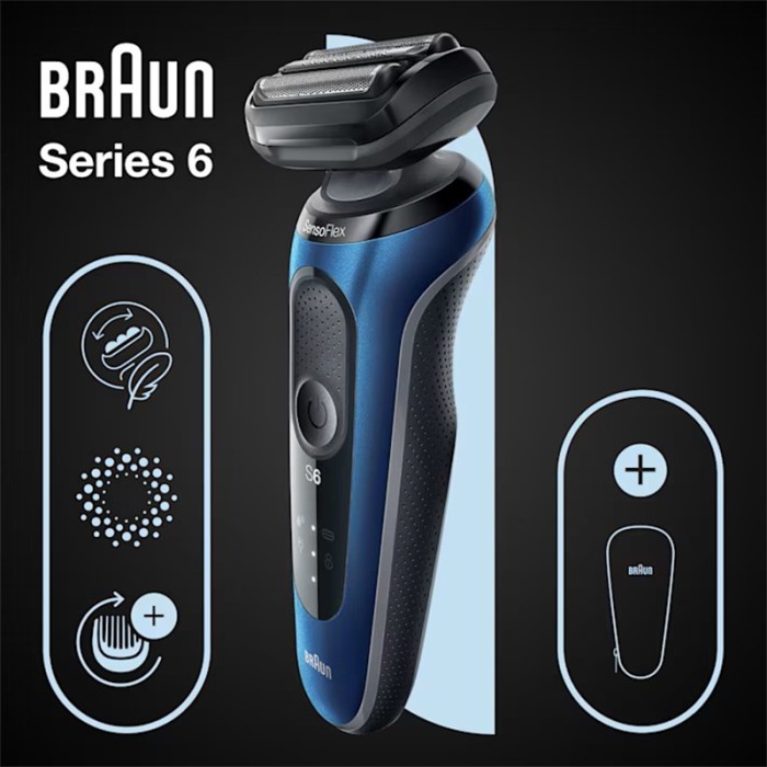 Braun Series 6 Wet & Dry, Closeness & Skin Comfort Shaver With Travel Case, Blue/Black