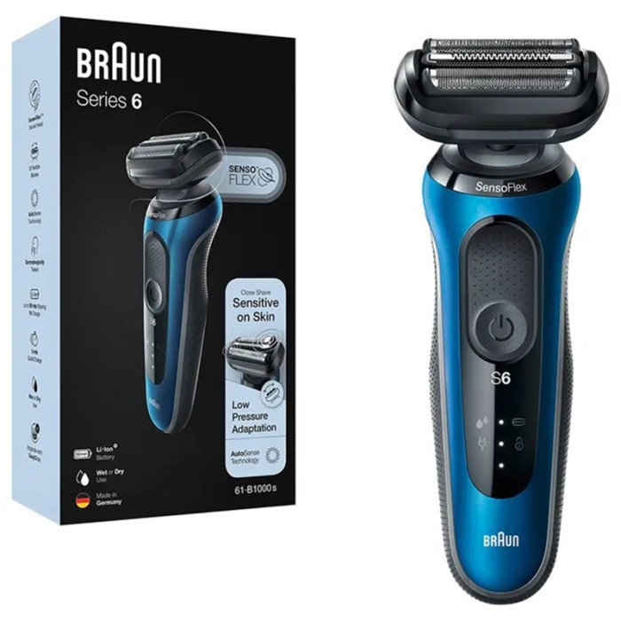Braun Series 6 Wet & Dry, Closeness & Skin Comfort Shaver With Travel Case, Blue/Black