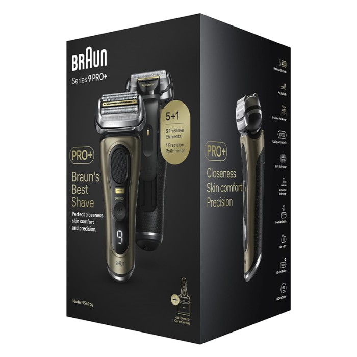 Braun Series 9 Pro+ 9569cc Electric Shaver, Wet & Dry With 6 in 1 SmartCare Center and Travel Case, Gold