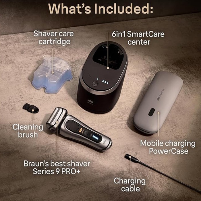 Braun Series 9 Pro+ Electric Shaver, Wet & Dry With 6 in 1 SmartCare Center & PowerCase, Silver