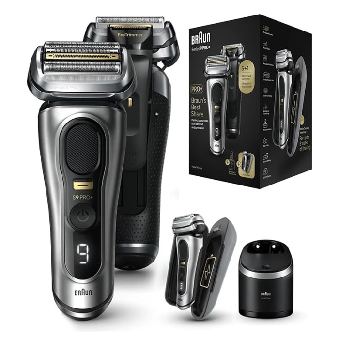 Braun Series 9 Pro+ Electric Shaver, Wet & Dry With 6 in 1 SmartCare Center & PowerCase, Silver