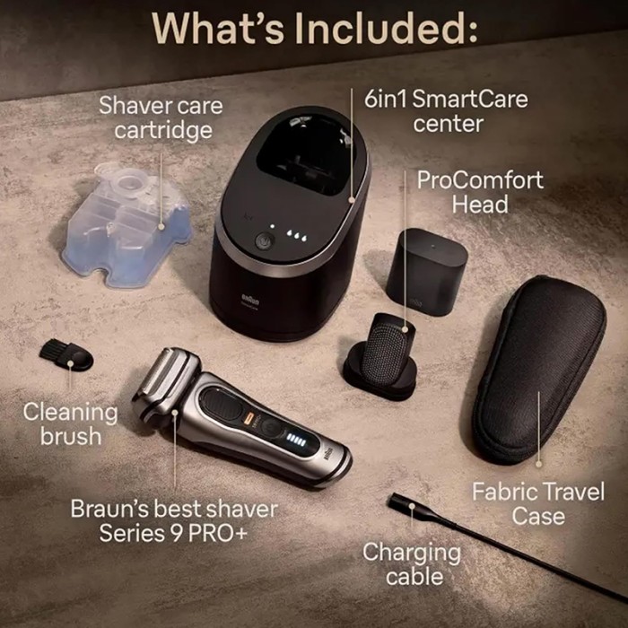 Braun Series 9 Pro+ Electric Shaver With 6 in 1 SmartCare Center & ProComfort Head, Silver
