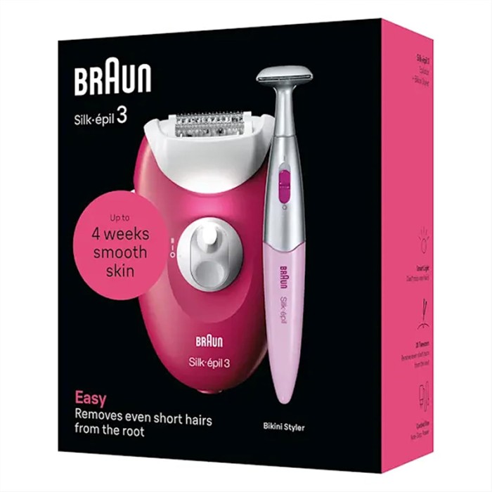 Braun Silk Epil 3, Easy Hair Removal Device, Epilator & Bikini Trimmer Set, Raspberry