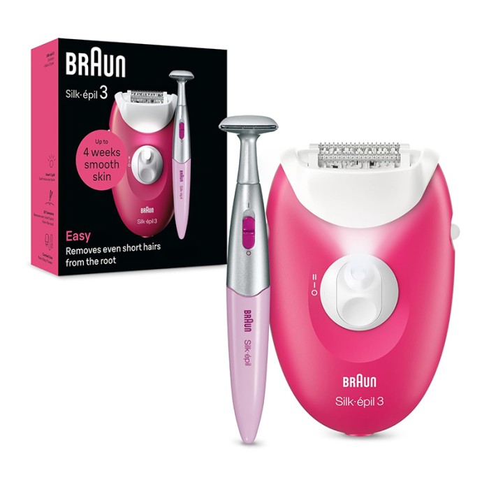 Braun Silk Epil 3, Easy Hair Removal Device, Epilator & Bikini Trimmer Set, Raspberry