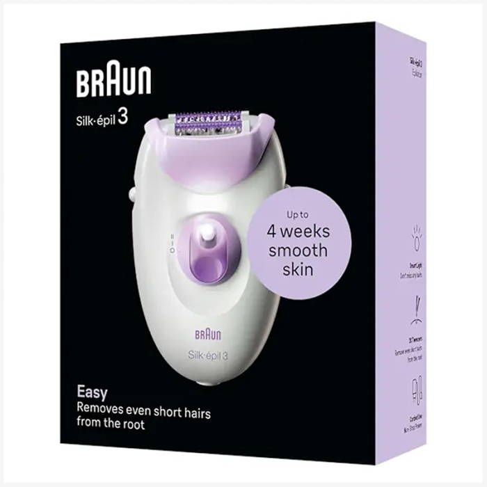 Braun Silk Epil 3 Easy Hair Removal Device Epilator, White/Purple