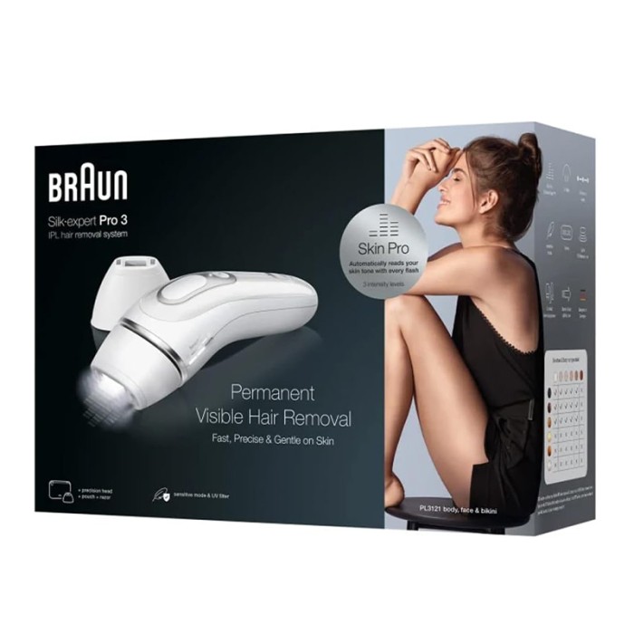 Braun Silk Expert Pro 3 IPL Hair Removal Device With 3 Extras Precision Head, Venus Razor, Zip Pouch