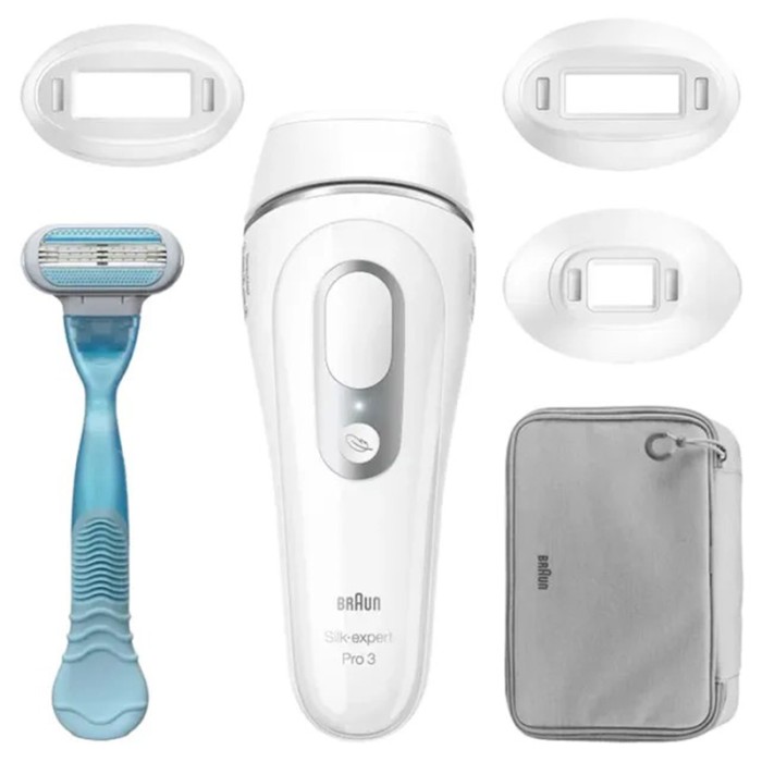 Braun Silk Expert Pro 3 IPL Hair Removal Device With 4 Extras Wide Head, Precision Head, Venus Razor, Zip Pouch