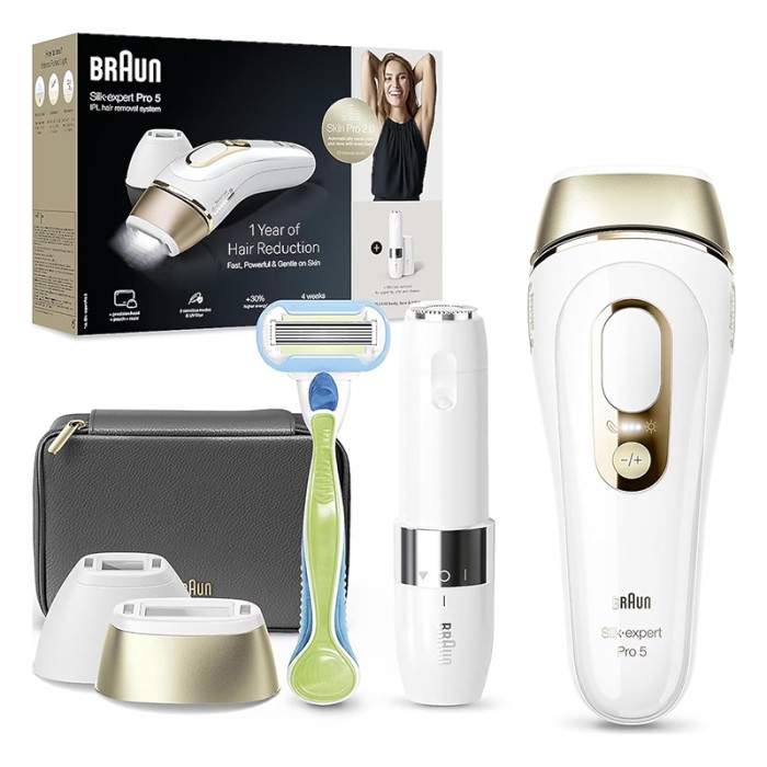 Braun Silk Expert Pro 5 IPL Hair Removal Device With 4 Extras FS1000 Face Mini Hair Remover, Precision Head, Venus Razor & Soft Bag