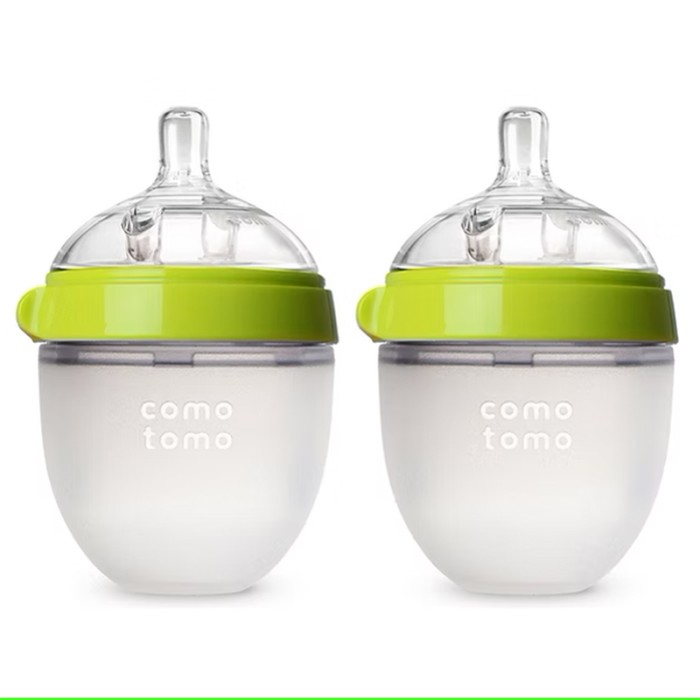 Comotomo Natural Feel Baby Bottles 2 x 150ml – Green & White