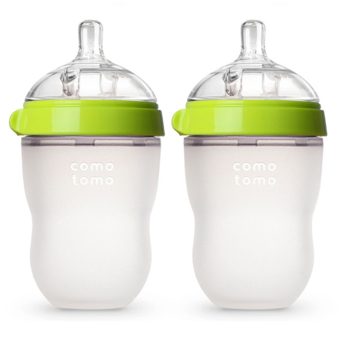 Comotomo Natural Feel Baby Bottles 2 x 250ml – Green & White