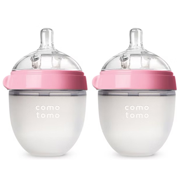 Comotomo Natural Feel Baby Bottles 2 x 150ml – Pink & White
