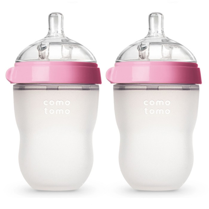 Comotomo Natural Feel Baby Bottles 2 x 250ml – Pink & White