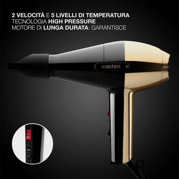 Elchim 2001 Mod Hair Dryer Black & Gold