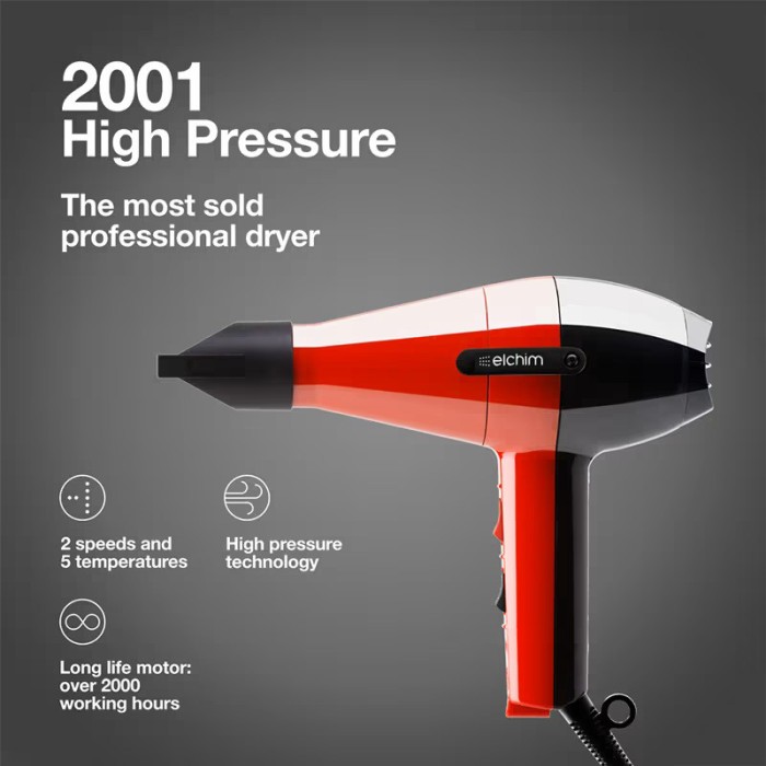 Elchim 2001 Mod Hair Dryer Black & Red