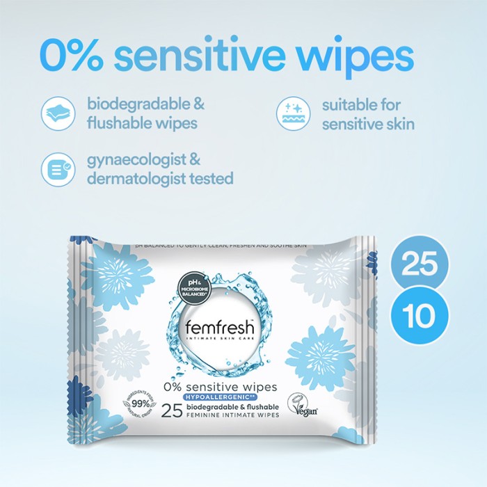 Femfresh Femine Intimate 0% Sensitive Wipes 25's