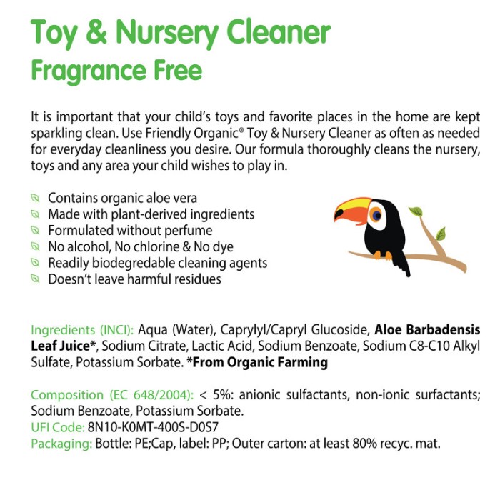 Friendly Organic 100ml Fragrance Free Toy & Nursery Cleaner, Clear