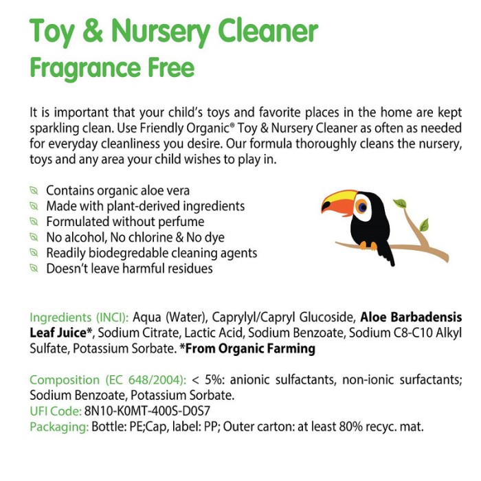 Friendly Organic 250ml Fragrance Free Toy & Nursery Cleaner, Clear