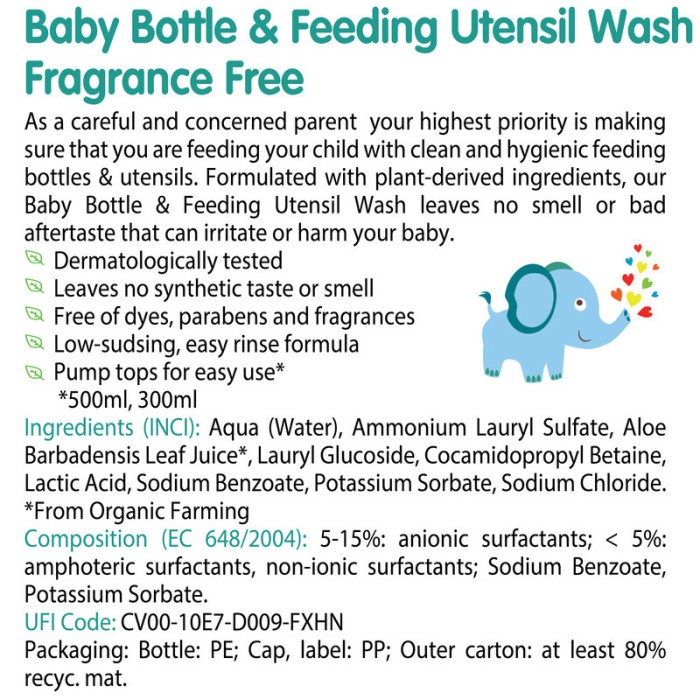 Friendly Organic 750ml Fragrance Free Baby Bottle & Feeding Utensil Wash, Clear