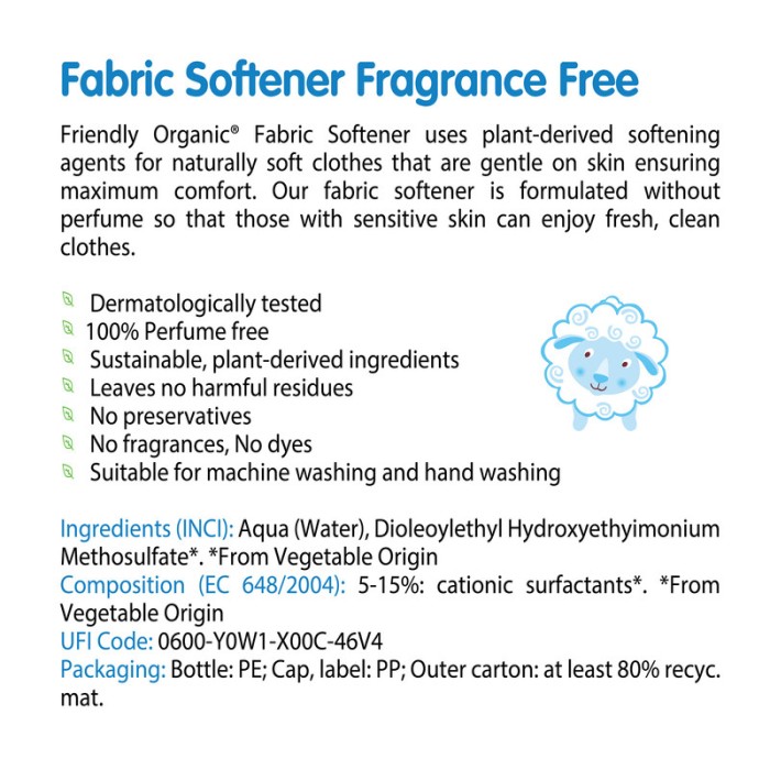 Friendly Organic 750ml Fragrance Free Baby Fabric Softener, White