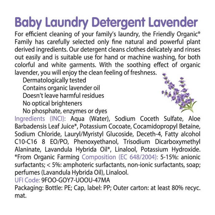Friendly Organic Baby Laundry Detergent 2L Pack of 2, Lavender