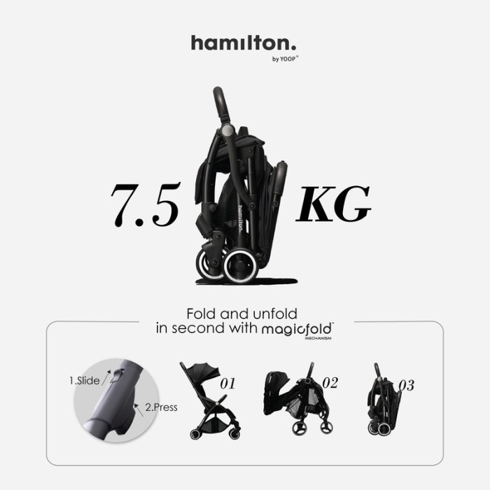 Hamilton by Yoop - Everyday Stroller - Autofold System - Cabin Size - Grey