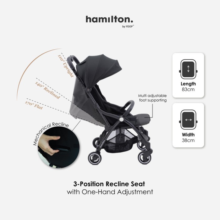 Hamilton by Yoop - Everyday Stroller - Autofold System - Cabin Size - Grey