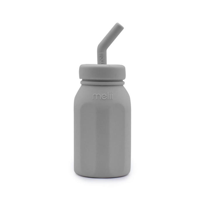 Melii Silicone Water Bottle With Straw 230 ml Grey