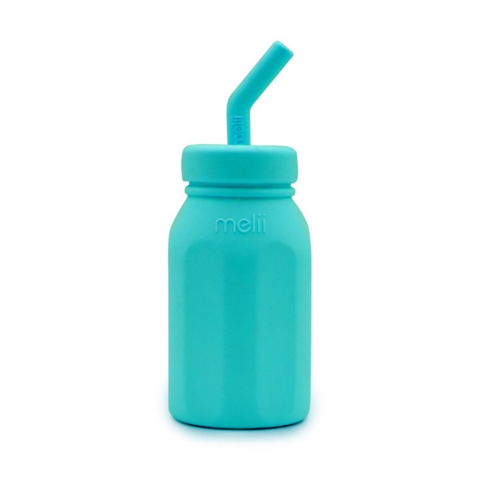 Melii Silicone Water Bottle With Straw 230 ml Turquoise