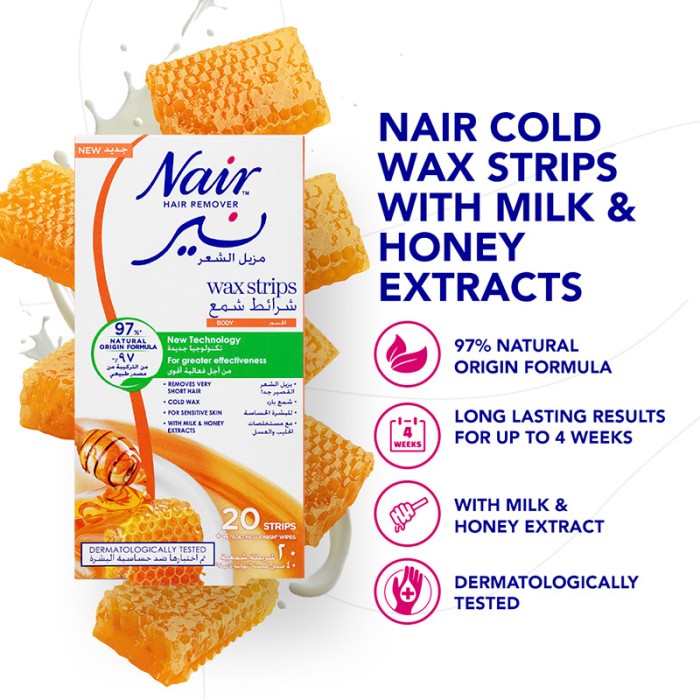 Nair Hair Remover Body Wax Strips Milk & Honey 20s