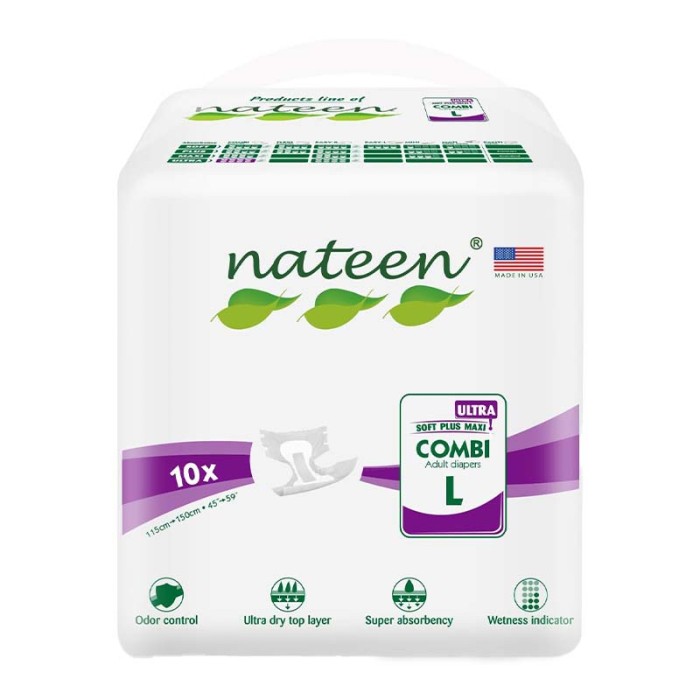 Nateen Combi Ultra Adult Diapers L, 10 Pcs