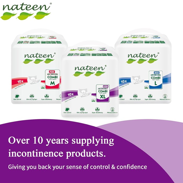 Nateen Combi Ultra Adult Diapers XL, 10 Pcs
