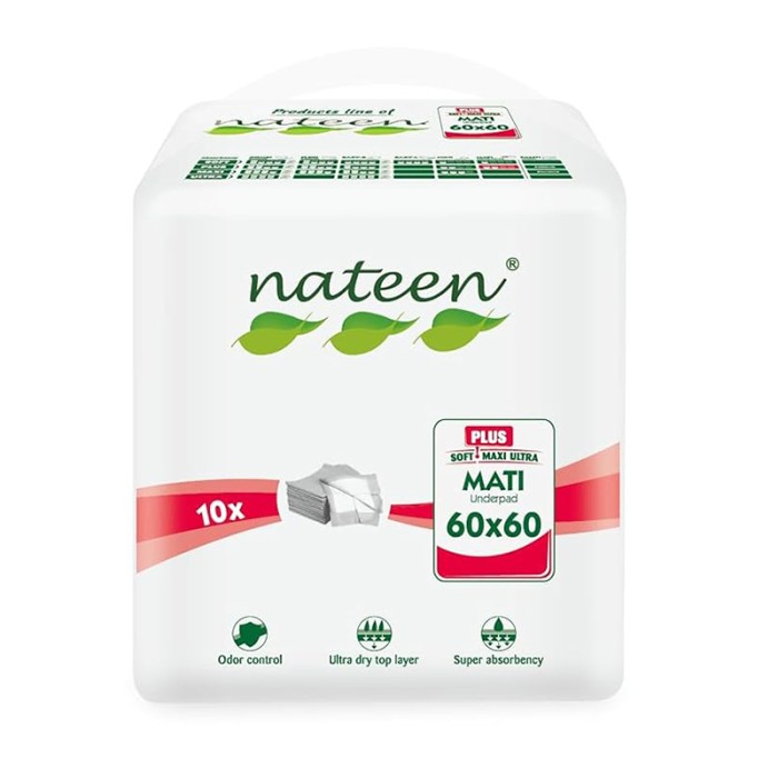 Nateen Disposable Incontinence Underpads,60 x 60 cm,10 Pcs