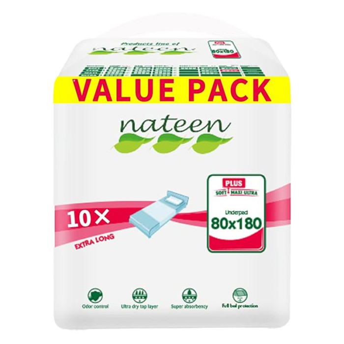 Nateen Disposable Incontinence Underpads,80 x 180 cm,10 Pcs