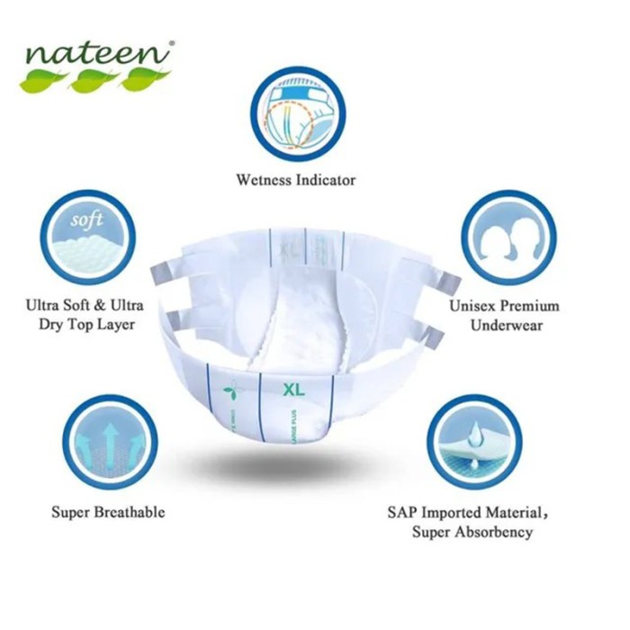 Nateen Eco Friendly Adult Diapers Combi MAXI Line Size XL, 10 Pcs