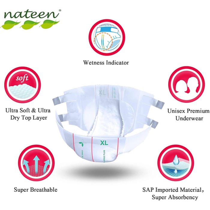 Nateen Eco Friendly Adult Diapers Combi PLUS Size M, 10 Pcs