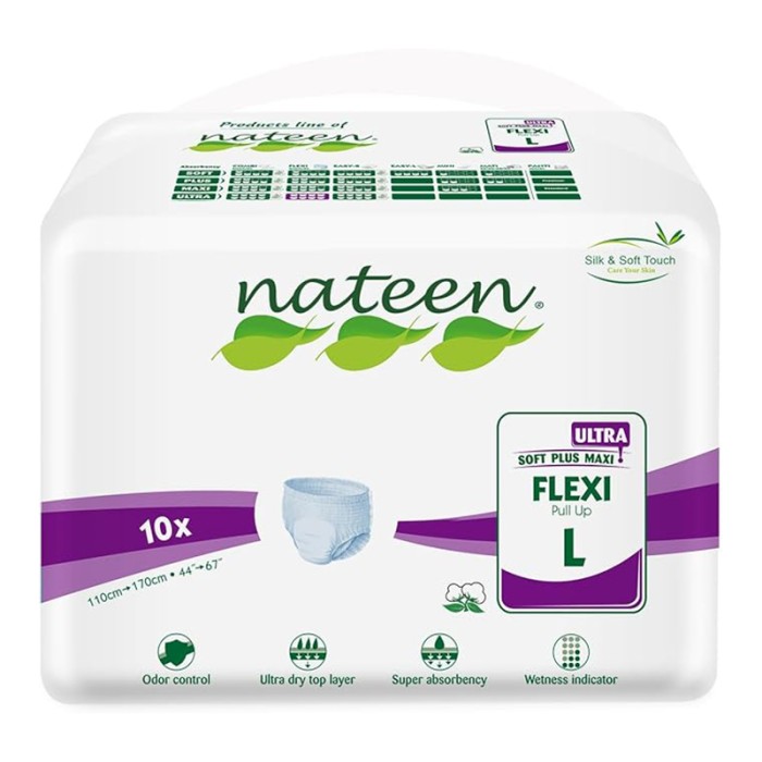 Nateen Flexi Ultra Adult Diapers Pants Size L, 10 Pcs
