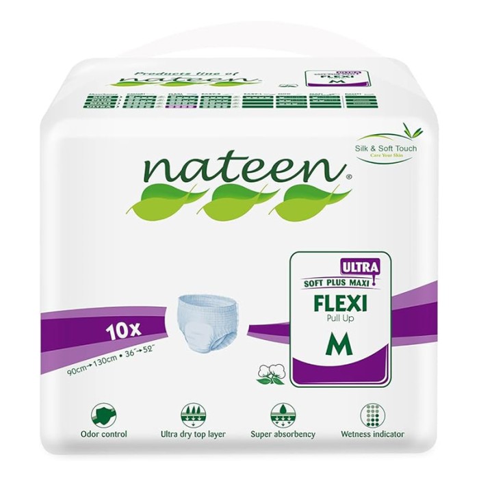 Nateen Flexi Ultra Adult Diapers Pants Size M, 10 Pcs
