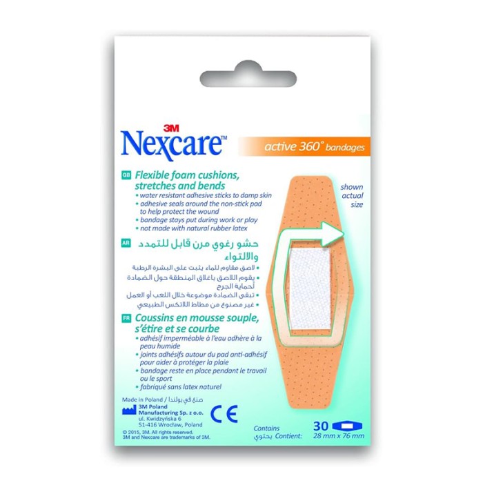 Nexcare Active 360 Bandages, 28mm X 76mm, 30/Pack