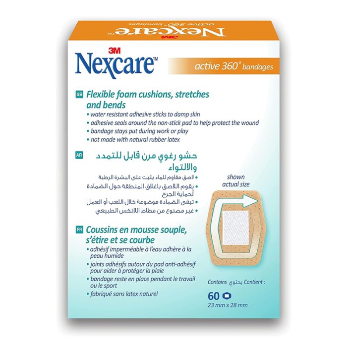 Nexcare Active Bandages, 23mm X 28mm, 60/Pack