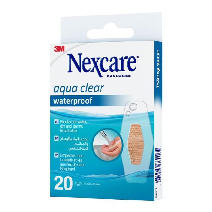 Nexcare Aqua Clear Waterproof Bandages, G, 26mm X 57mm, 20/Pack