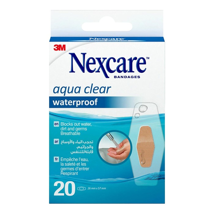 Nexcare Aqua Clear Waterproof Bandages, G, 26mm X 57mm, 20/Pack