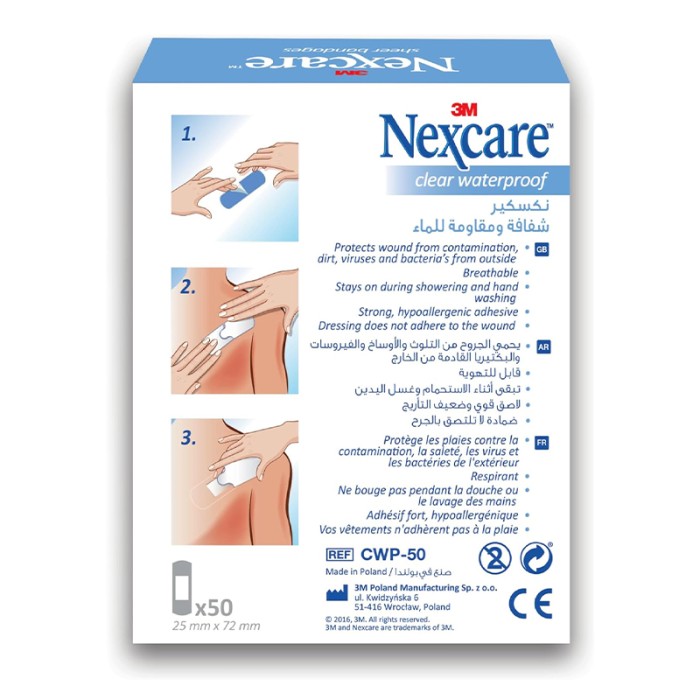 Nexcare CWP50 Clear Waterproof Bandages 50'S