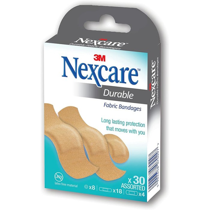 Nexcare Durable Fabric Plasters, Assorted, 30/Pack