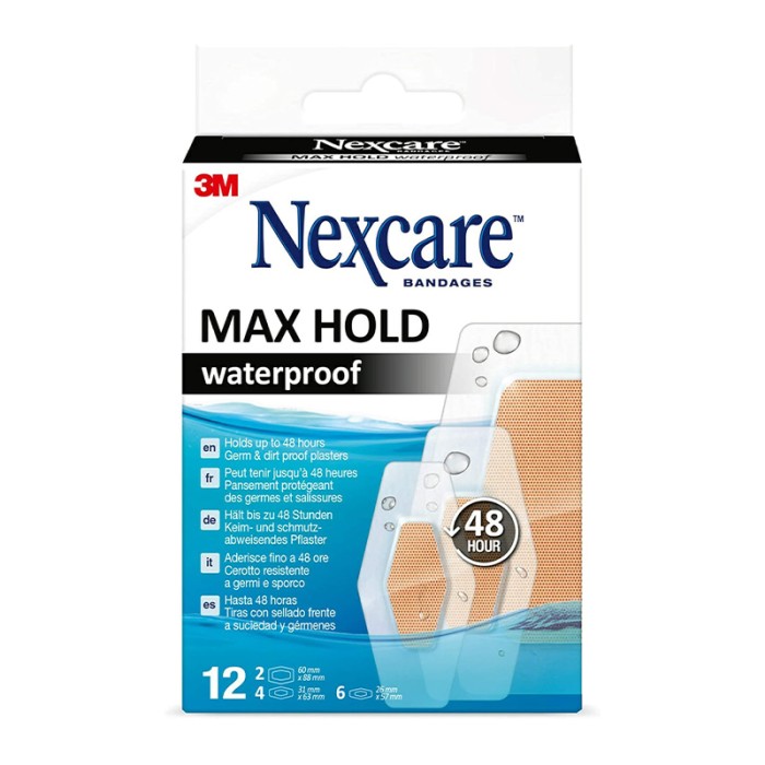 Nexcare Max Hold Waterproof Bandages, Assorted, 12/Pack