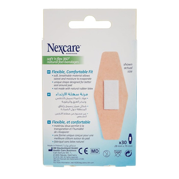 Nexcare SF30D Soft N Flex Comfort Bandages, 28X76mm, 30/Box