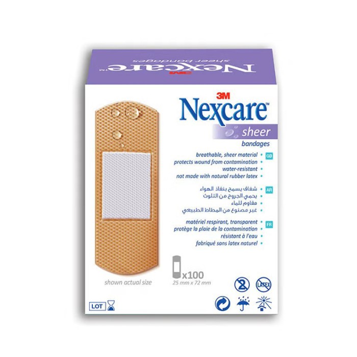 Nexcare Sheer Bandages, 72X25Mm, 100/Box