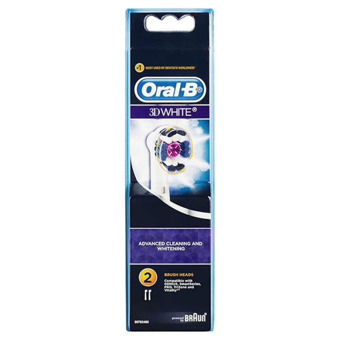 Oral B 3D White Brush Heads for Advanced Cleaning & Whitening, Pack of 2