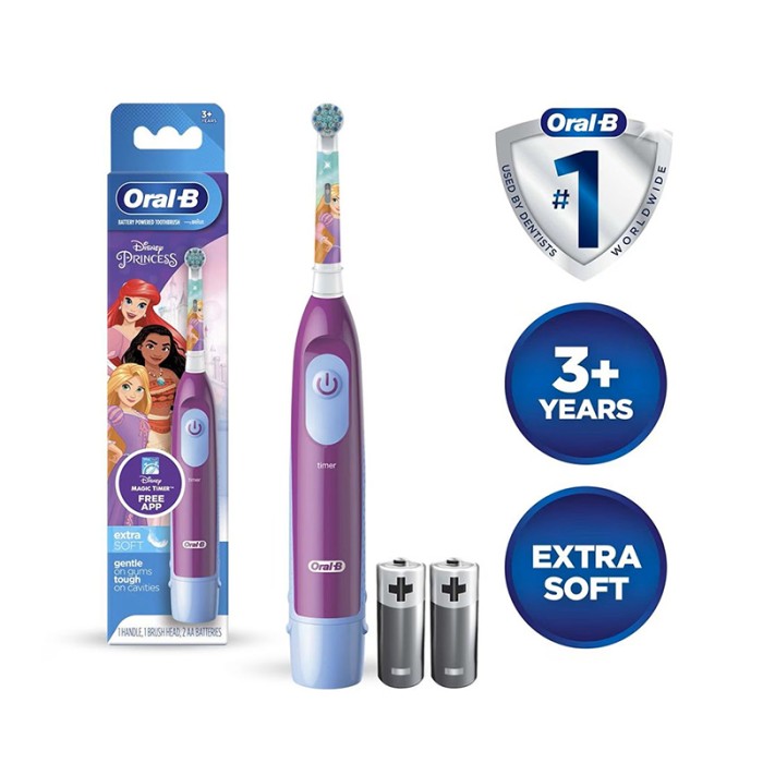Oral B Battery Toothbrush Featuring Disney Princes for Kids 3+, Precision Clean, Plaque removal, Healthy Gums