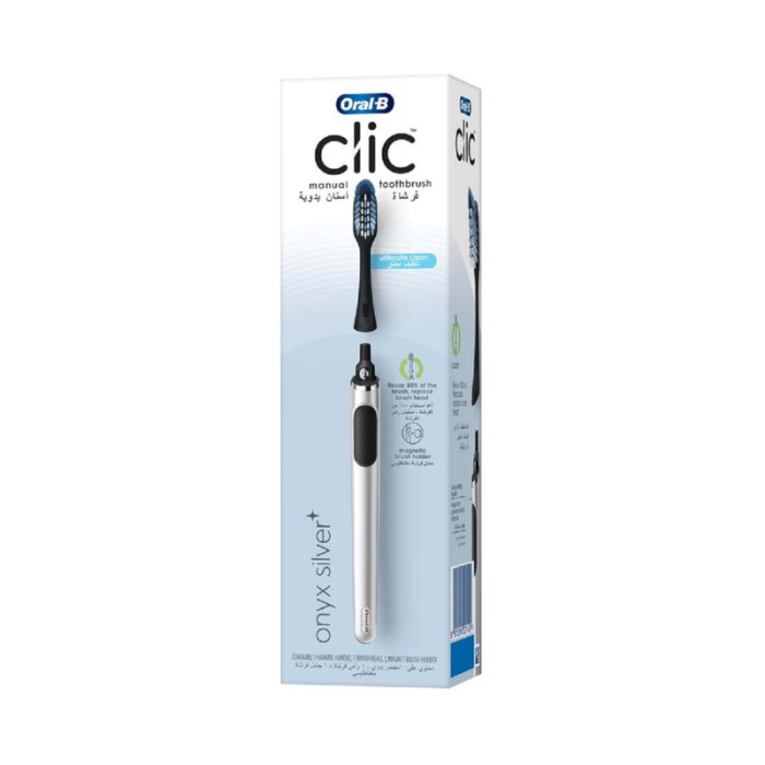 Oral-B Clic Manual Toothbrush W/ Replaceable Brush Head - Onyx Silver